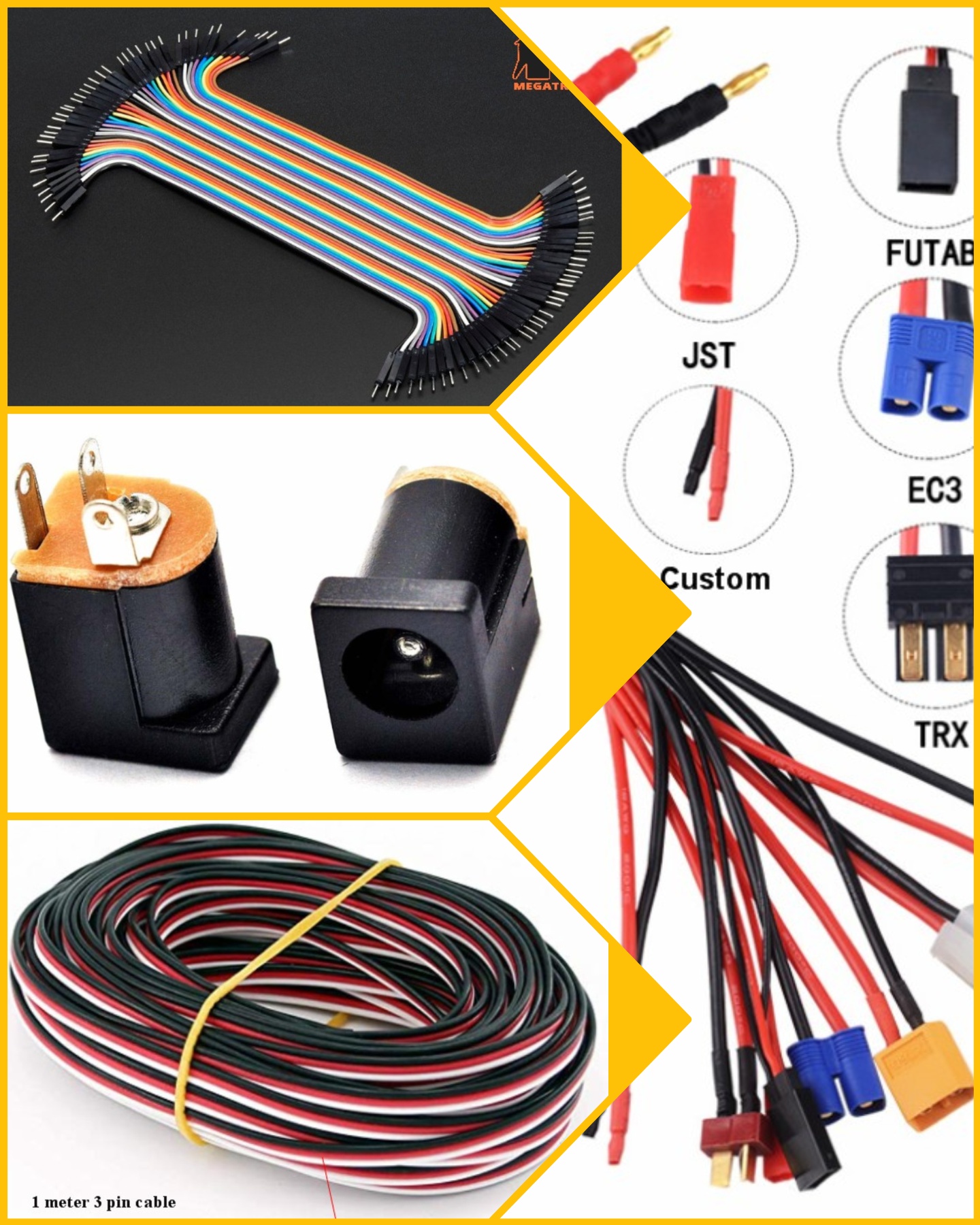 jumper wires, connectors, jacks, cables